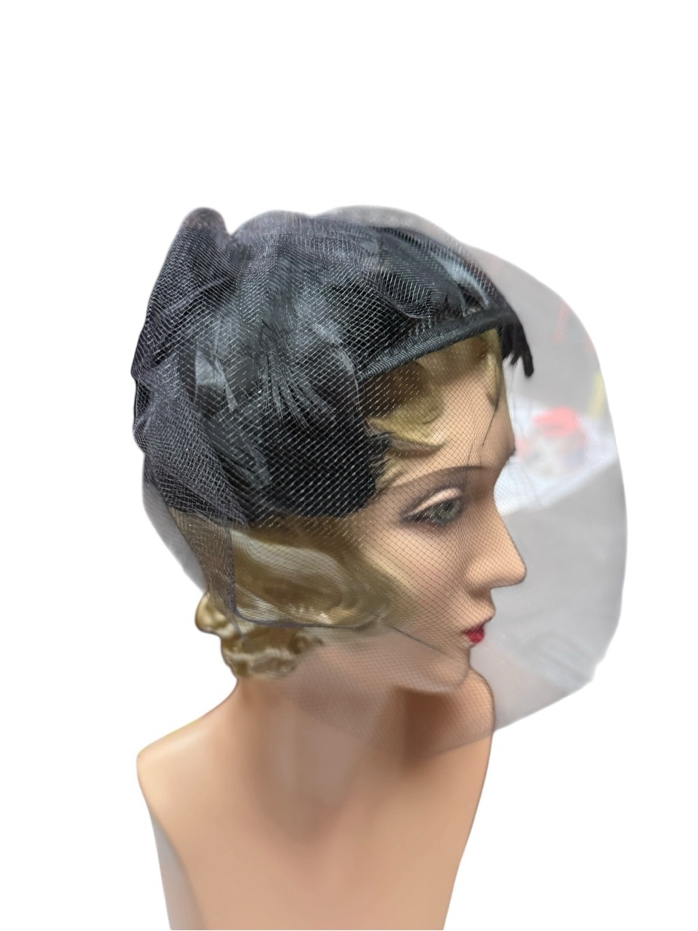 Vintage Black Veiled Feathered Cocktail Hat Union Made